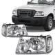 Headlights Assembly For Ford Ranger 2011-2001 Chrome Clear Lens Left+Right Pair