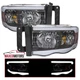 Fits 2002-2005 Dodge Ram 1500 2500 3500 LED Tube Black Headlights Left+Right