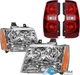 Headlights Tail Lights Assembly Kits For 2007-2014 Chevy Tahoe Chrome Amber