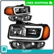 Headlights LED DRL Black Housing Amber Lens For 00-06 GMC Yukon Denali
