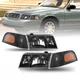 For 1998-2011 Ford Crown Victoria Black Halogen Headlights+Corner Signal Lights