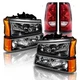 For 2003-2006 Chevy Silverado Black Headlights & Red Tail Lights Assembly 6pcs
