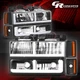 Black F-Tube LED DRL Headlight Bumper Turn Signal Lamps for 1988-1993 Chevy C/K