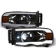 Topline For 2002-2005 Dodge Ram Full LED Strip Projector Headlights Amber Black