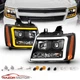 07-14 Fit Chevy Suburban/Tahoe/Avalanche Black LED Swtichback Projector Headlamp