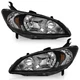 WEELMOTO Pair Headlights Assembly For 2004-2005 Honda Civic 2Dr/4Dr Black Amber 