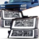 Pair For 2003-2006 Chevy Silverado1500-3500 Chrome Headlights Headlamp w/LED DRL