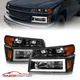 [LED C Bar]2004-2012 Fit Chevy Colorado/Canyon Black Headlights Parking Signal