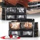 Black Amber Head Lights + Corner Bumper Lamps For 1994-1998 Chevy C10 C/K Pickup