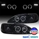 Fits 1994-1998 Ford Mustang Halo Glossy Black Smoke Projector Headlight LED Bar
