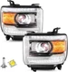 Headlights Left + Right Pair Chrome Projector w/LED DRL for GMC Sierra | DOT