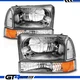 99-04 Ford F250 F350 F450 Superduty Excursion Blk Headlight w/Amber Bumper Lamp