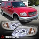 Fits 1997-2004 Ford F150/F250{DUAL HALO/LED DRL}Chrome/Clear Projector Headlight