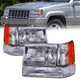 Headlights Headlamps 6 Piece Set Fits Jeep Grand Cherokee 97-98 Halogen Chrome