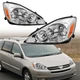 Pair Chrome Front Lamp Headlights Assembly For 2004-2005 Toyota Sienna CE LE XLE