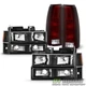 1994-1998 Chevy Tahoe C/K Black Headlights+Corner Bumper+Red Smoked Tail Lamps