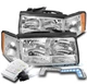 FOR 97-99 CADILLAC DEVILLAC CHROME HEADLIGHTS HEADLAMP W/BUMPER BLUE LED DRL+HID