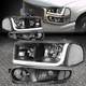 FOR 01-07 GMC SIERRA/YUKON DENALI LED DRL BLACK CLEAR HEADLIGHTS+BUMPER LAMPS