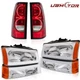 Box LED DRL Chrome Headlights & Tail Light For 03-2007 Chevy Silverado Avalanche