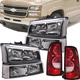 Black Housing White Corner Headlights +Tail Lights For Chevy Silverado 2003-2006