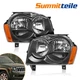 2PCS Black Housing Headlights Lamps Assembly For 2005-2007 Jeep Grand Cherokee