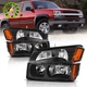 Pair Headlights + Bumper Lamps for 2002-2006 Chevy Avalanche Body Cladding Black