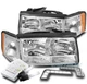 FOR 97 98 99 CADILLAC DEVILLAC CHROME HEADLIGHT HEADLAMP W/BUMPER LED DRL+6K HID