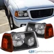 Fits 2001-2011 01-11 Ford Ranger Pickup Black Headlights Amber Corner Lamps Pair