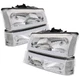 Chrome Headlights Bumper Lamps LED DRL For 2003-2007 Chevy Silverado Avalanche