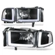 Fit 94-02 Dodge Ram 1500 2500 3500 Switchback L-Shape LED Headlights Black/Clear
