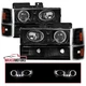 Fits 94-98 GMC C10 Sierra C/K Suburban Black Projector Headlights+Corner+Bumper