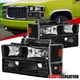 Fits 88-93 Chevy C10 C/K Blazer GMC Sierra Black Headlights+Bumper+Corner Lamps