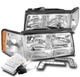FOR 97 98 99 CADILLAC DEVILLAC CHROME HEADLIGHT HEADLAMP W/BUMPER LED DRL+6K HID