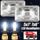 Pair 7X6" Glass Lens white LED Projector Headlights Fit Mazda B2200 B2600 RX-7