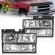 Chrome Headlights + Bumper Lamps For 90-99 Chevy C/K 92-99 Suburban 95-99 Tahoe