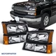 Pair Headlights For 2003-2006 Chevy Silverado 1500 2500 3500 w/ Amber Corner