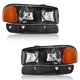 WEELMOTO Pair Headlights+Bumper Lamps For 1999-2007 GMC Sierra/Yukon Headlamps