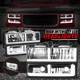 [F-LED DRL] For 88-00 Chevy GMC C/K Headlight+Bumper Turn Signal Lamps Black