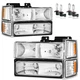 Pair Headlights For 1994-1998 Chevy Silverado C/K 1500 2500 3500 Chrome w/ Bulbs
