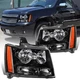 Black Housing Amber Corner Headlights For 07-14 Chevy Tahoe Suburban Left+Right