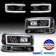 Fits 1999-2006 GMC Sierra Yukon Black Projector Headlights LED Bar+Bumper Lamps