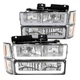 Fits 1994-1998 Chevy C10 C/K Tahoe Led Tube Clear Headlights+Corner+Bumper Lamps