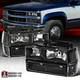 Black Headlight+Bumper+Corner Lamps Fit 1994-1998 Chevy C/K Suburban Silverado