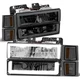 Fit 94-00 Chevy C/K LED DRL Headlight+Bumper Signal+Corner Lamps Smoked/Amber