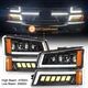 Black LED Headlights DRL Bumper Lamps For 2003-07 Chevy Silverado 1500 2500 3500