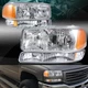 FOR GMC YUKON/SIERRA 1500 2500 CHROME HEADLIGHTS+BUMPER LAMPS W/AMBER REFLECTOR